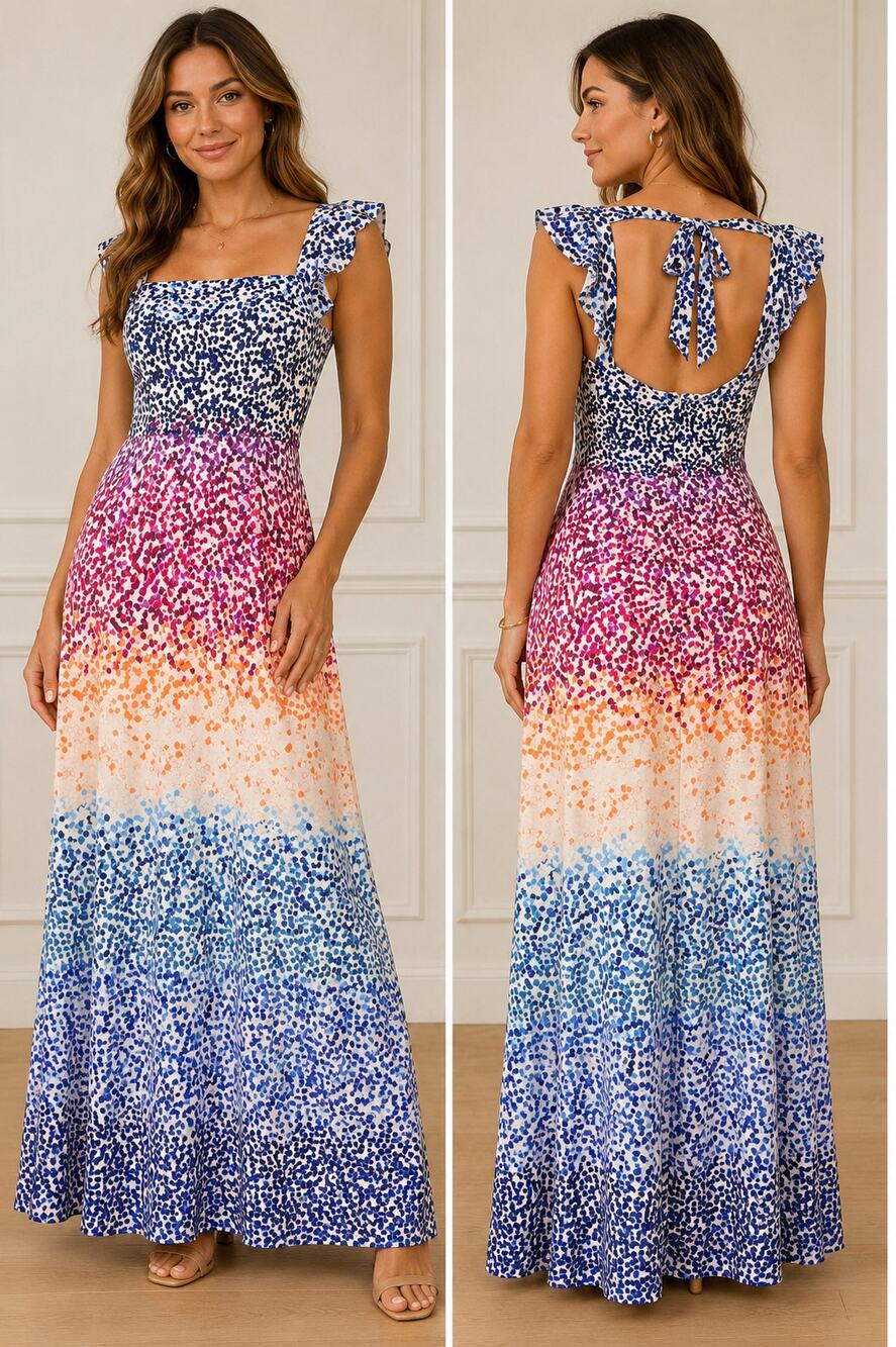 Julia Jordan Women's Maxi Dress Size 10 Ivory Multi Floral Dot Ruffle NWT
